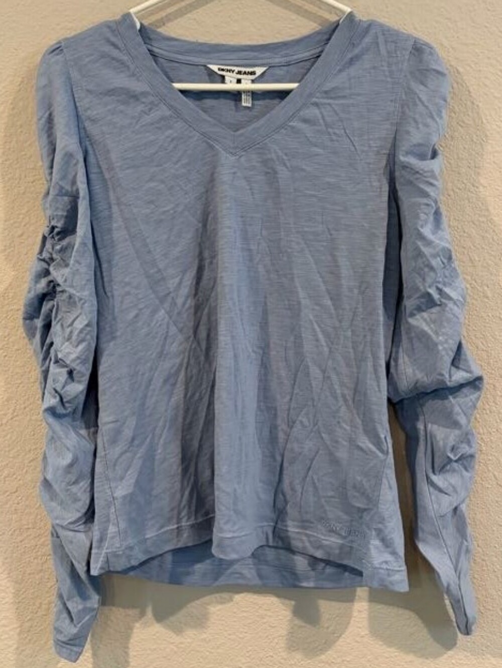 New DKNY Womens Classic Casual 100% Cotton Ruched Long Sleeve T Shirt Size Small